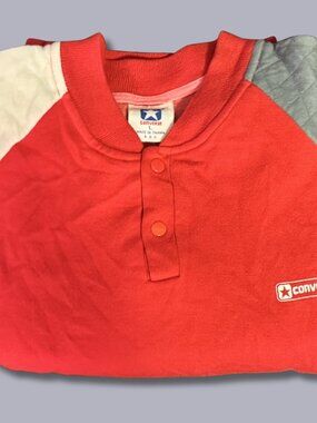 Vintage Converse Youth L Henley Sweatshirt Red Gray White Colorblock USA